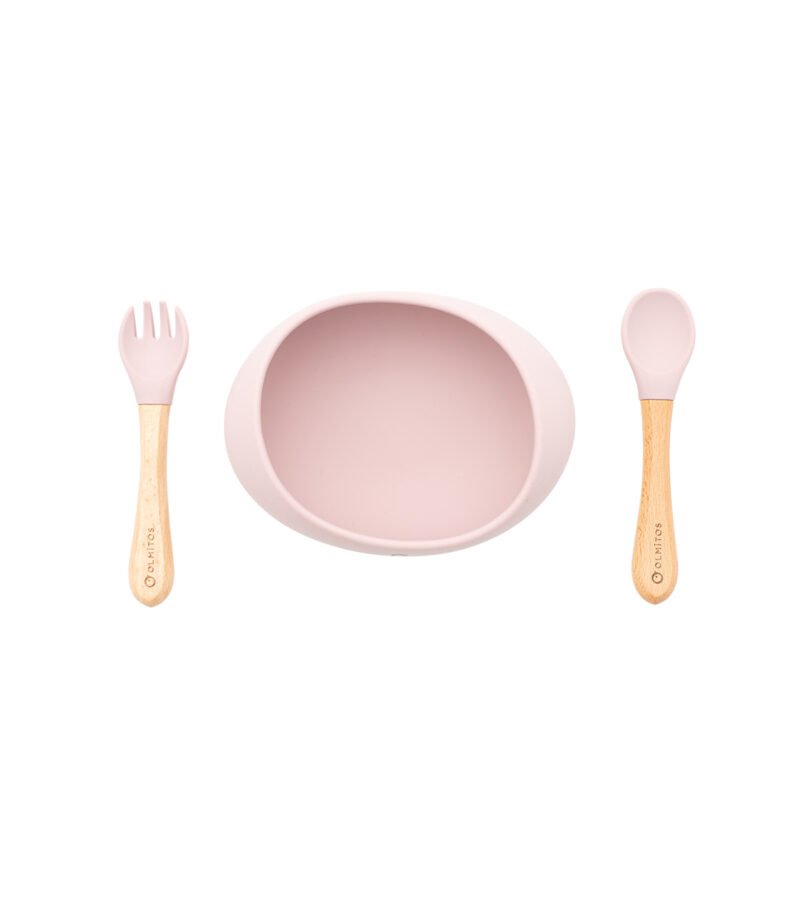 3.1 BOL SILICONA CON VENTOSA + CUBIERTOS PINK OLMITOS